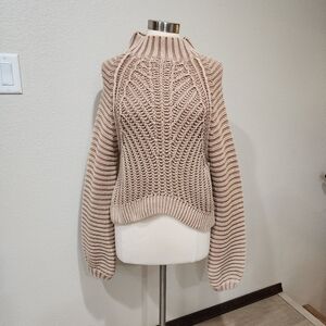Free People Sweetheart Sweater Oversized Cotton Chunky Knit Mock Neck Size XS